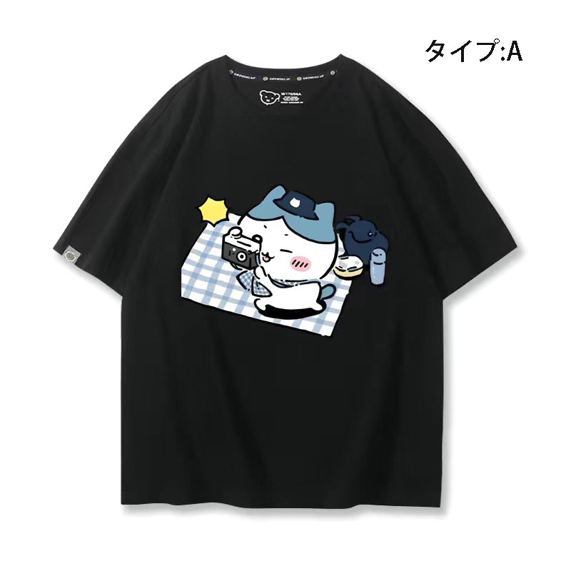 可愛いキャラ ゆるかわ トップス ピクニック ユニセックス 半袖Ｔシャツ