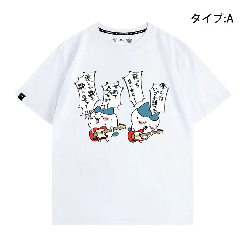 可愛いキャラ ゆるかわ トップス ギタリスト ユニセックス 半袖Ｔシャツ