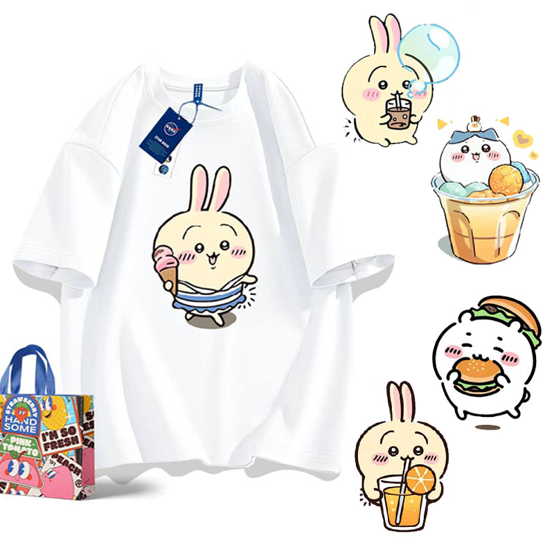 可愛いキャラ ゆるかわ トップス 楽しい食事タイム ユニセックス 半袖Ｔシャツ