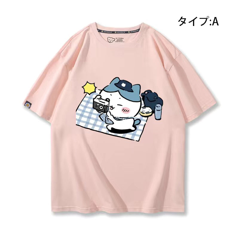 可愛いキャラ ゆるかわ トップス ピクニック ユニセックス 半袖Ｔシャツ