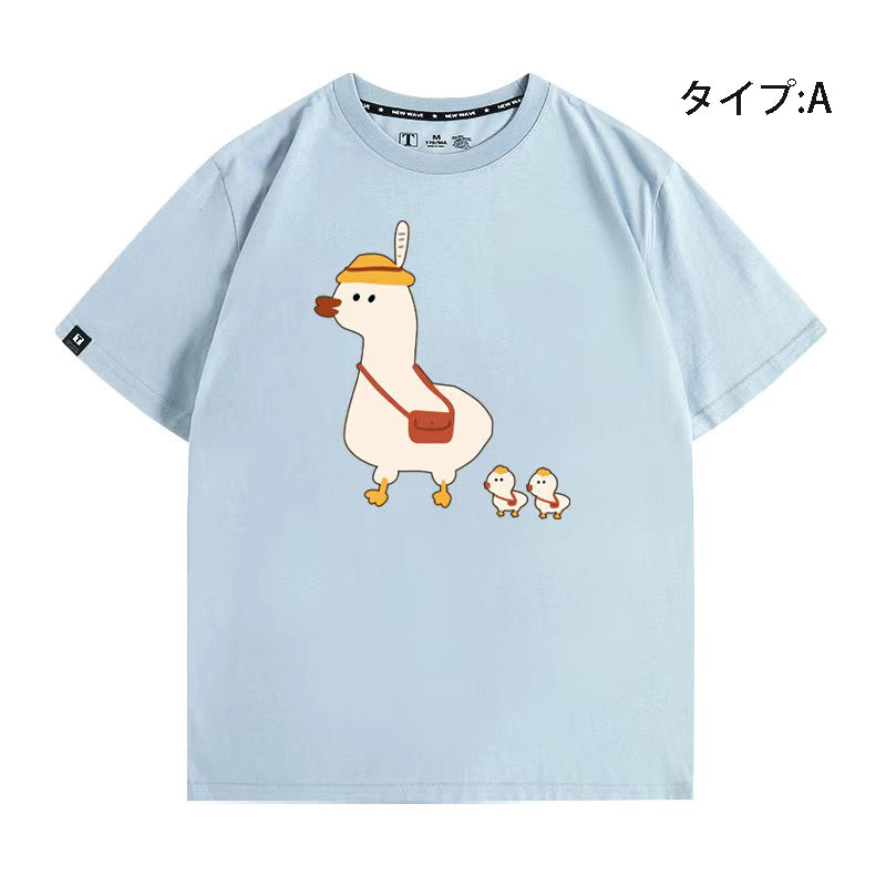 可愛いキャラ LUCKY DUCK アヒルさんトップス ユニセックス 半袖Ｔシャツ