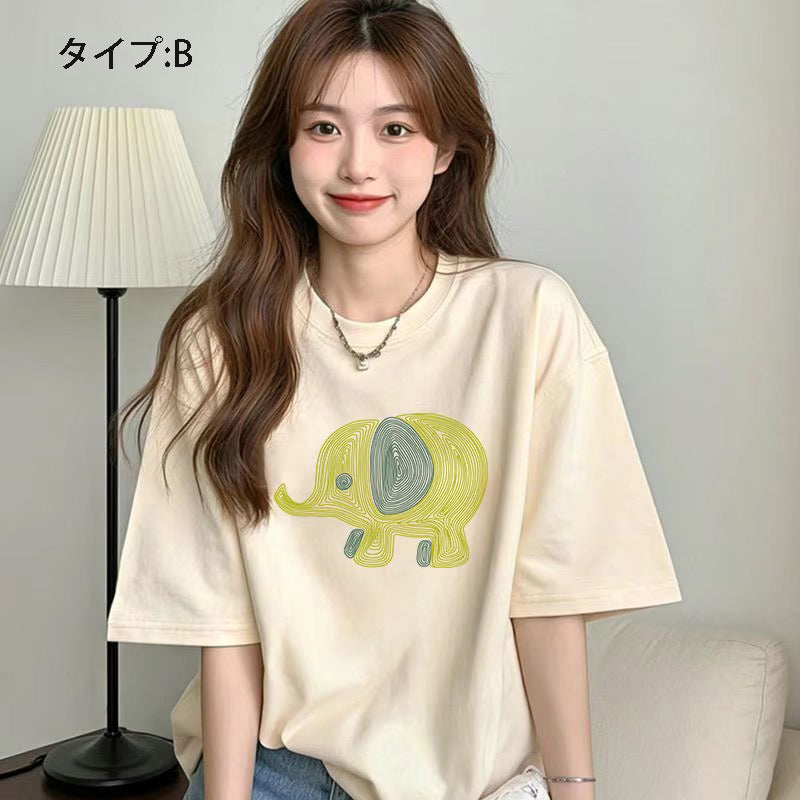アニメ風キュートイラスト 半袖 レディース Tシャツ トップス