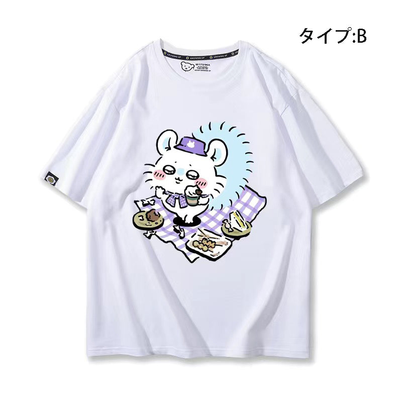 可愛いキャラ ゆるかわ トップス ピクニック ユニセックス 半袖Ｔシャツ