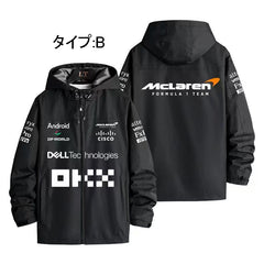 バイカースタイル アウター F1チーム風ロゴプリント メンズ 防風 防寒 レーシングジャケット
