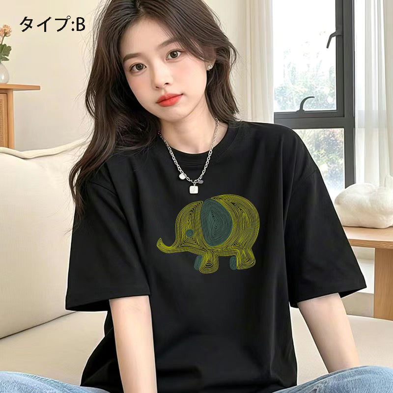 アニメ風キュートイラスト 半袖 レディース Tシャツ トップス