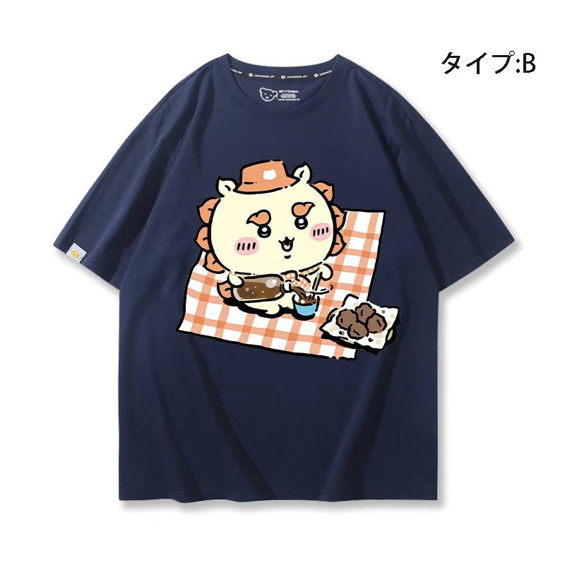 可愛いキャラ ゆるかわ トップス 野外食事会 ユニセックス 半袖Ｔシャツ