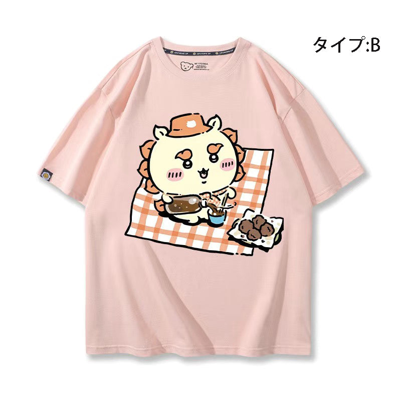 可愛いキャラ ゆるかわ トップス 野外食事会 ユニセックス 半袖Ｔシャツ