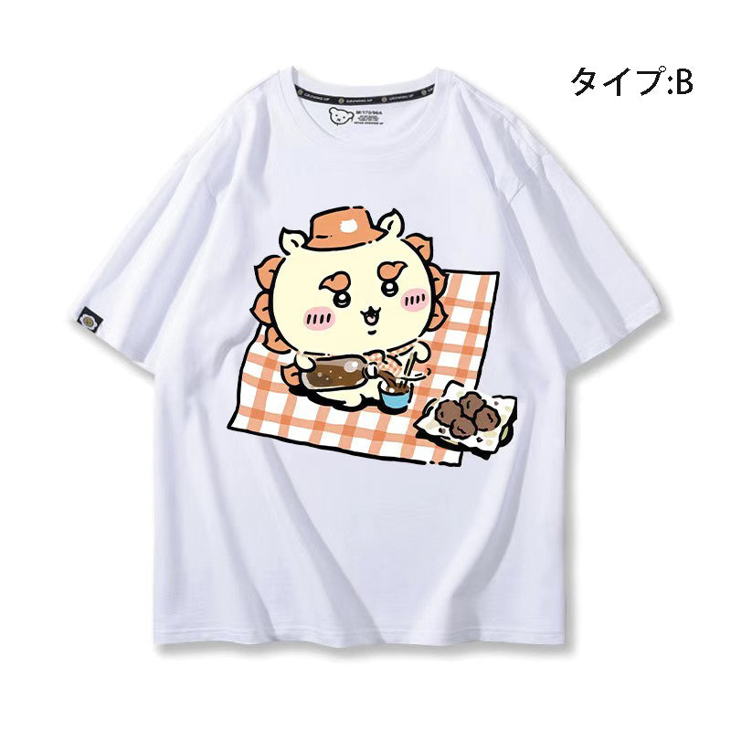 可愛いキャラ ゆるかわ トップス 野外食事会 ユニセックス 半袖Ｔシャツ