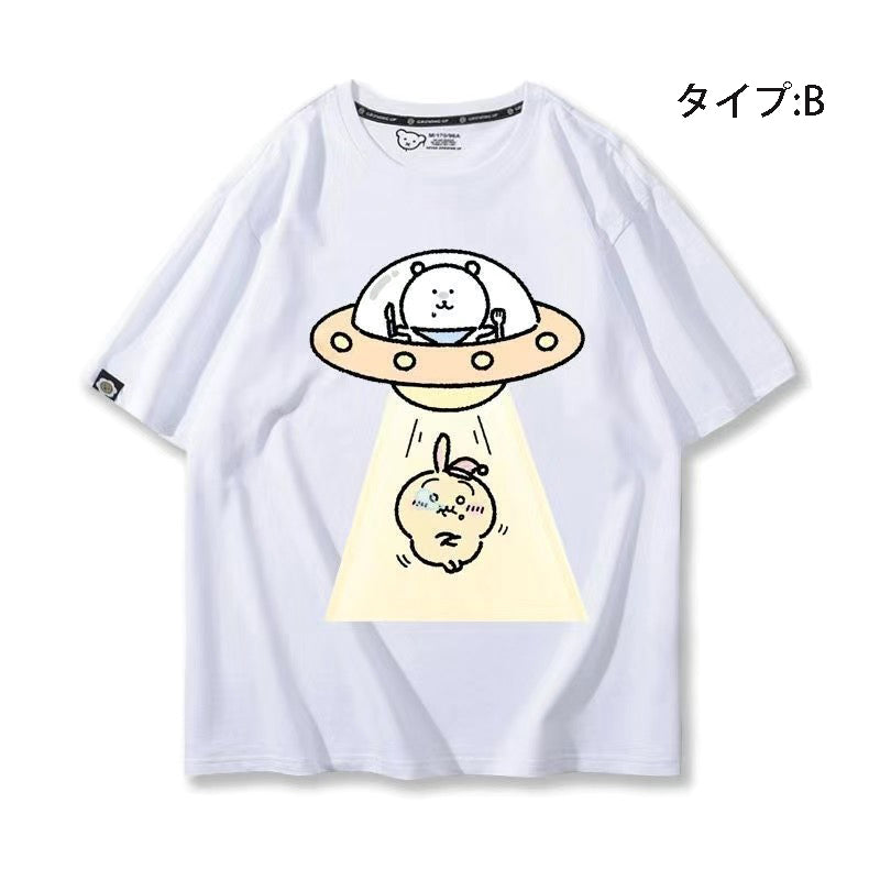 可愛いキャラ ゆるかわ トップス 宇宙旅行 ユニセックス 半袖Ｔシャツ