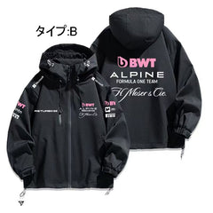 バイカースタイル アウター レーシングロゴ総柄 メンズ 防風 防寒 ストリートジャケット