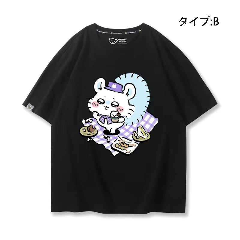 可愛いキャラ ゆるかわ トップス ピクニック ユニセックス 半袖Ｔシャツ