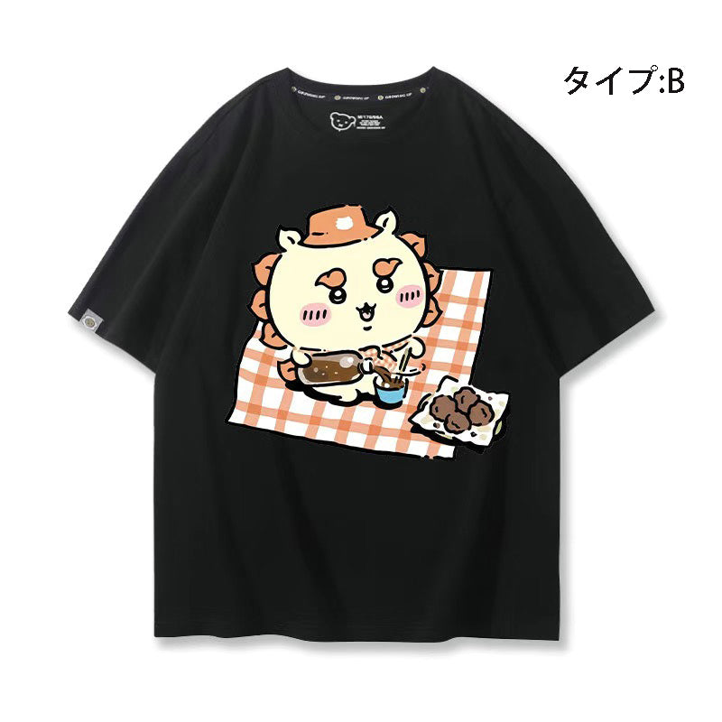 可愛いキャラ ゆるかわ トップス 野外食事会 ユニセックス 半袖Ｔシャツ