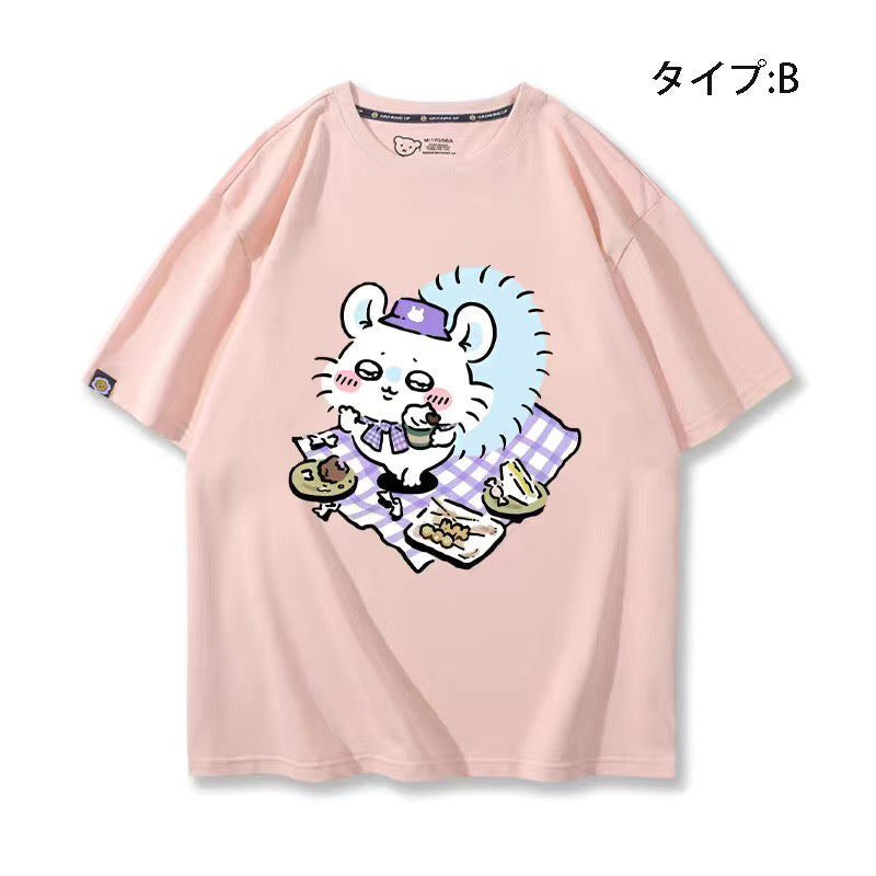 可愛いキャラ ゆるかわ トップス ピクニック ユニセックス 半袖Ｔシャツ