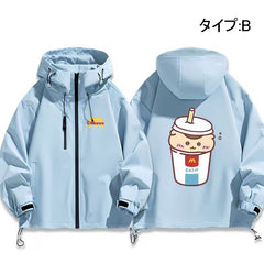 可愛いキャラ ゆるかわ ジャケット マック 防風 防寒 ユニセックス プリント カジュアル アウター