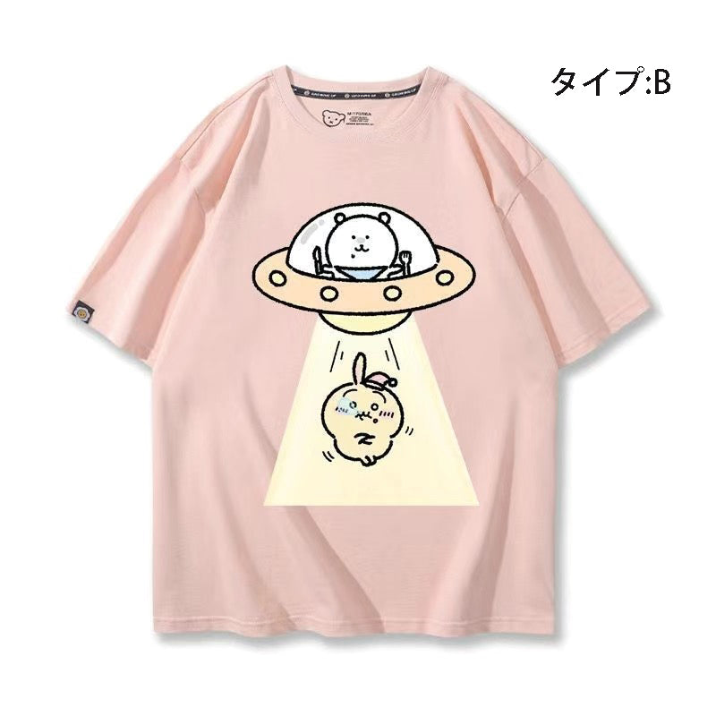 可愛いキャラ ゆるかわ トップス 宇宙旅行 ユニセックス 半袖Ｔシャツ
