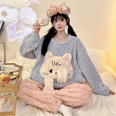 可愛いキャラ ゆるかわ パジャマ 裏フリース 暖かい 防寒 レディース セットアップ