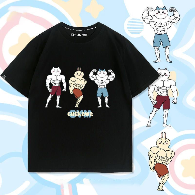 可愛いキャラ ゆるかわ トップス 筋肉兄貴 ユニセックス 半袖Ｔシャツ