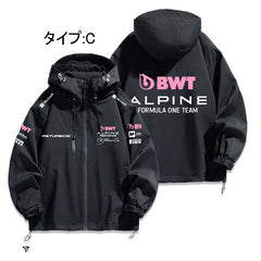 バイカースタイル アウター レーシングロゴ総柄 メンズ 防風 防寒 ストリートジャケット