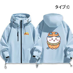 可愛いキャラ ゆるかわ ジャケット マック 防風 防寒 ユニセックス プリント カジュアル アウター