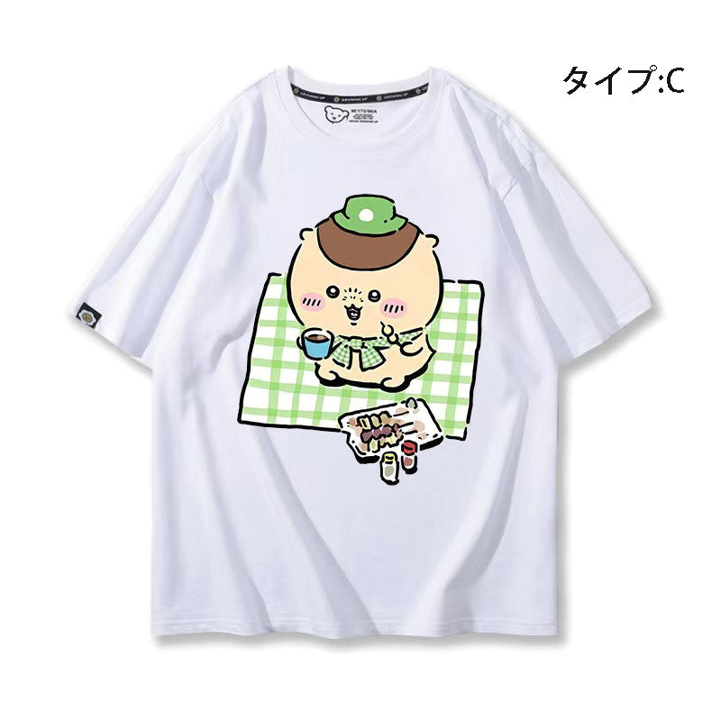 可愛いキャラ ゆるかわ トップス 野外食事会 ユニセックス 半袖Ｔシャツ