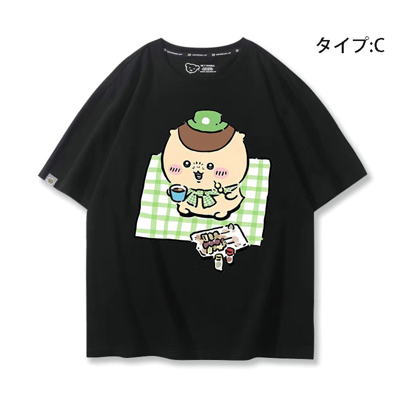 可愛いキャラ ゆるかわ トップス 野外食事会 ユニセックス 半袖Ｔシャツ