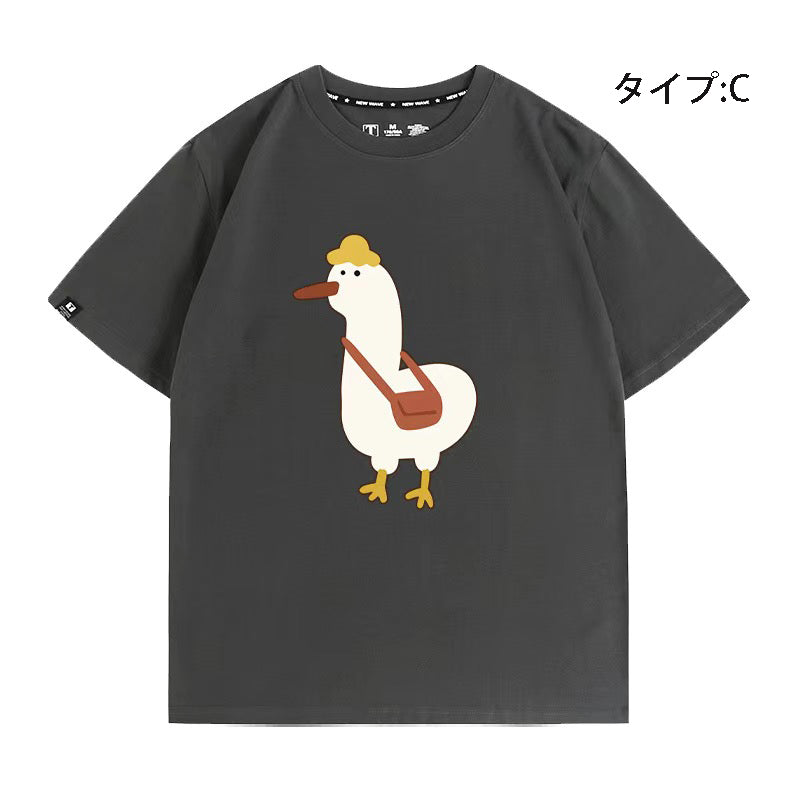 可愛いキャラ LUCKY DUCK アヒルさんトップス ユニセックス 半袖Ｔシャツ
