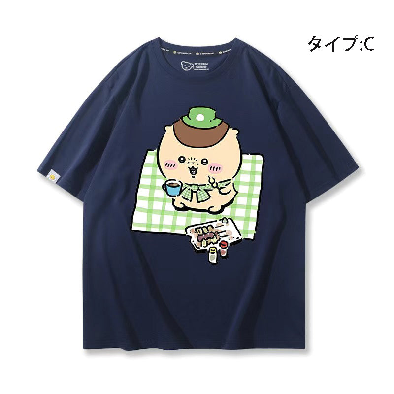 可愛いキャラ ゆるかわ トップス 野外食事会 ユニセックス 半袖Ｔシャツ