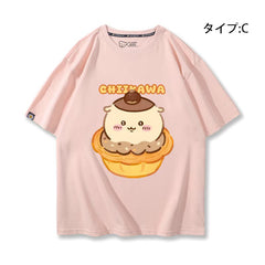 可愛いキャラ ゆるかわ トップス エッグタルト ユニセックス 半袖Ｔシャツ