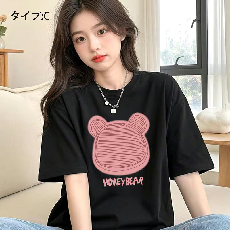 アニメ風キュートイラスト 半袖 レディース Tシャツ トップス