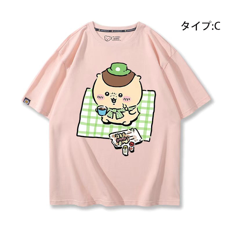 可愛いキャラ ゆるかわ トップス 野外食事会 ユニセックス 半袖Ｔシャツ