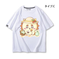 可愛いキャラ ゆるかわ トップス ピクニックのひととき ユニセックス 半袖Ｔシャツ