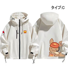 可愛いキャラ ゆるかわ ジャケット マクドの店員 防風 防寒 ユニセックス プリント カジュアル アウター