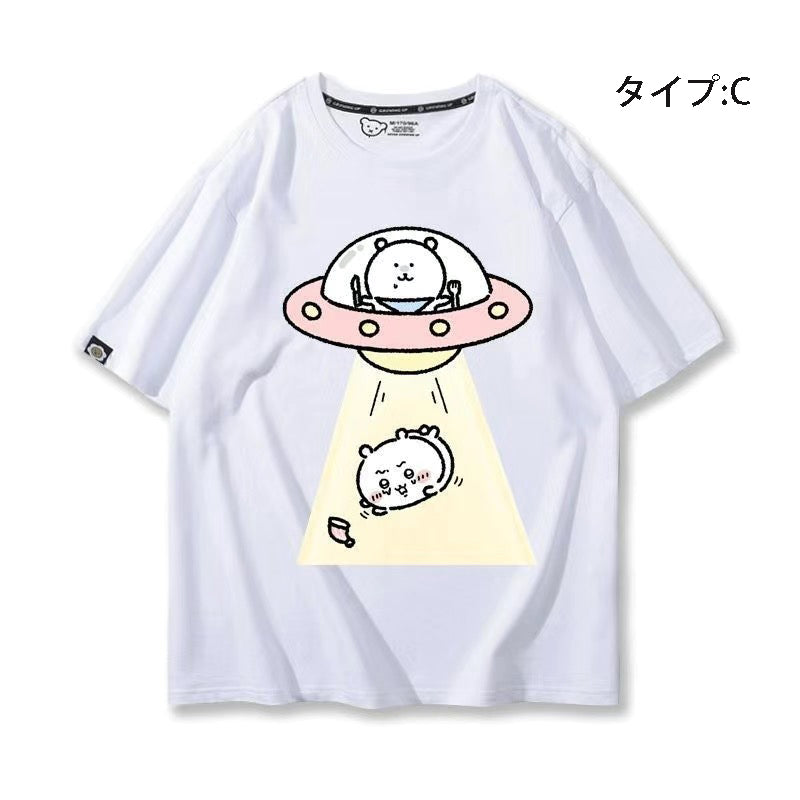 可愛いキャラ ゆるかわ トップス 宇宙旅行 ユニセックス 半袖Ｔシャツ