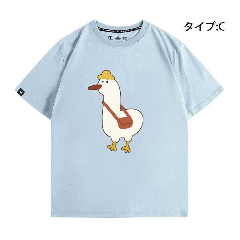 可愛いキャラ LUCKY DUCK アヒルさんトップス ユニセックス 半袖Ｔシャツ