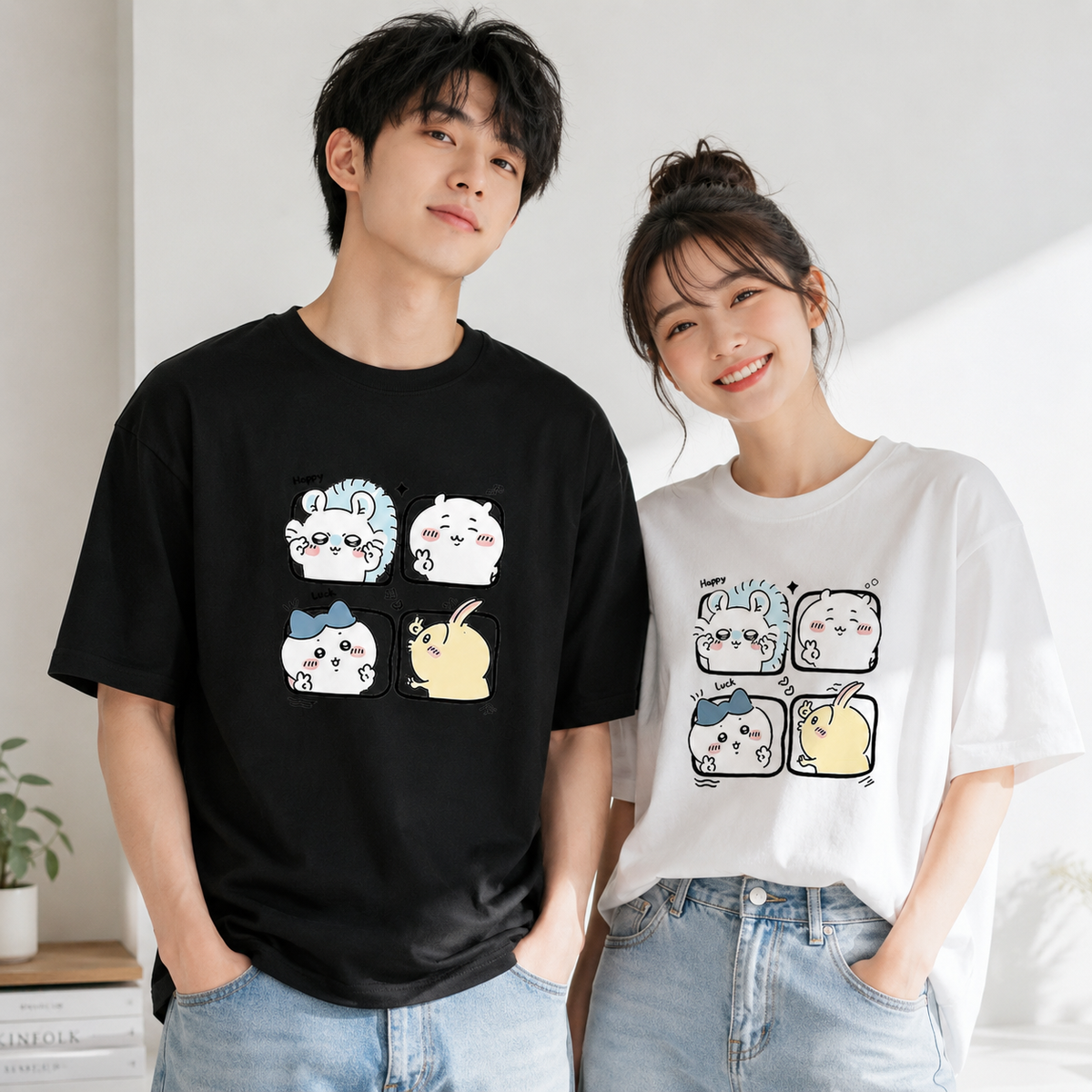 可愛いキャラ ゆるかわ トップス 楽しい瞬間 ユニセックス 半袖Ｔシャツ