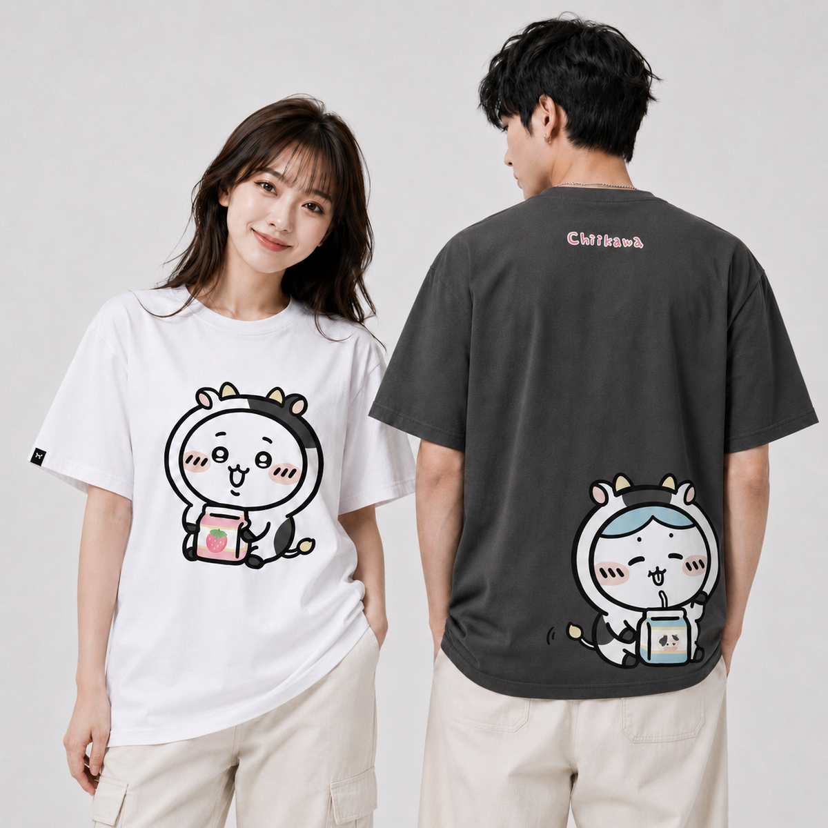 可愛いキャラ ゆるかわ トップス 牛乳 ユニセックス 半袖Ｔシャツ