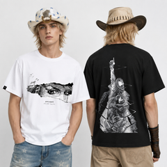 スタンド使い イラスト トップス モノクロアート 7タイプのプリントデザイン ユニセックス 半袖 Ｔシャツ