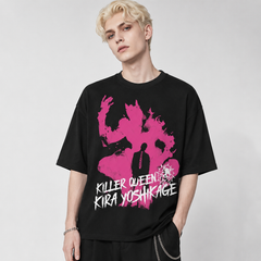 スタンド使い イラスト トップス ピンクシルエット グラフィティ風フロントプリントデザイン ユニセックス 半袖 Ｔシャツ