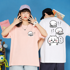 可愛いキャラ ゆるかわ トップス リーディングシーン フロントバックプリント ユニセックス 半袖Ｔシャツ