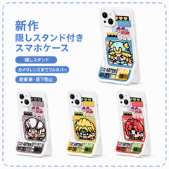 スタンド使い イラスト キャラクタープリント iPhoneスマホケース TPUソフトケース フルカバータイプ 収納式スタンド付き 4デザイン