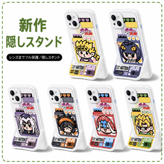 スタンド使い イラスト キャラクタープリント iPhoneスマホケース TPUソフトケース フルカバータイプ 収納式スタンド付き 6デザイン