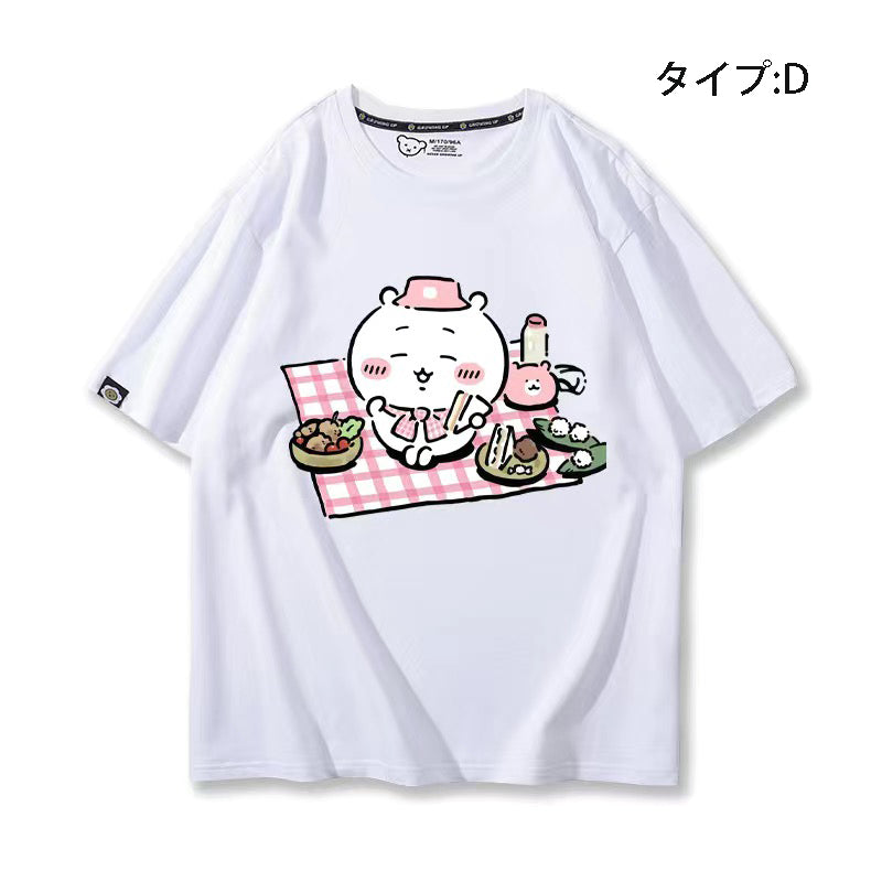 可愛いキャラ ゆるかわ トップス ピクニック ユニセックス 半袖Ｔシャツ