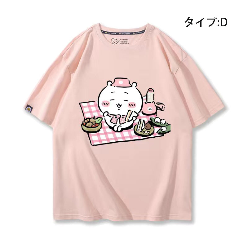 可愛いキャラ ゆるかわ トップス ピクニック ユニセックス 半袖Ｔシャツ