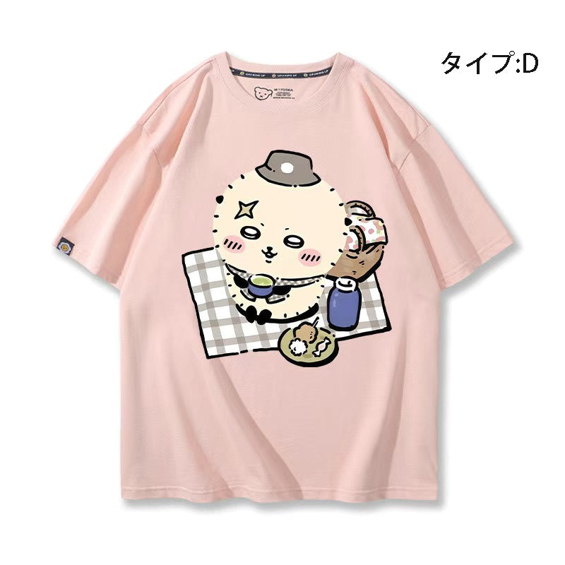 可愛いキャラ ゆるかわ トップス 野外食事会 ユニセックス 半袖Ｔシャツ