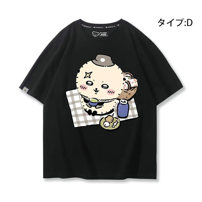 可愛いキャラ ゆるかわ トップス 野外食事会 ユニセックス 半袖Ｔシャツ