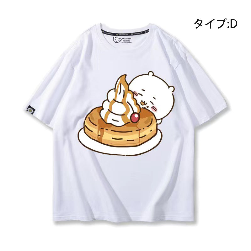 可愛いキャラ ゆるかわ トップス 美食 ユニセックス 半袖Ｔシャツ