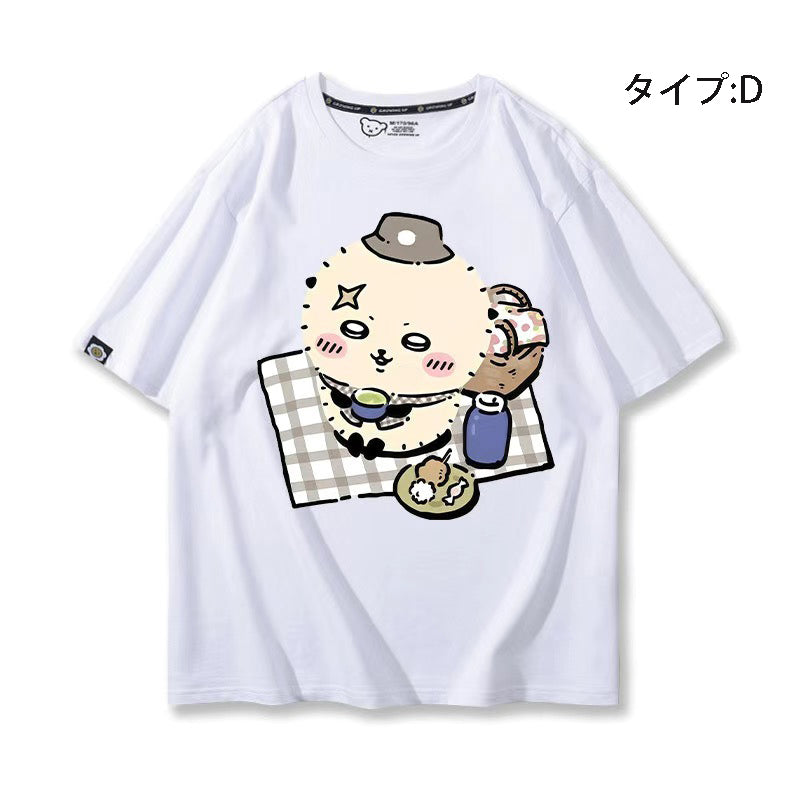 可愛いキャラ ゆるかわ トップス 野外食事会 ユニセックス 半袖Ｔシャツ