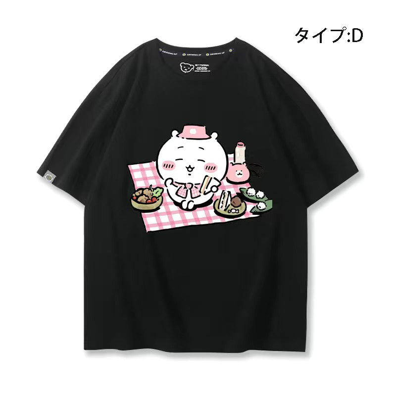 可愛いキャラ ゆるかわ トップス ピクニック ユニセックス 半袖Ｔシャツ