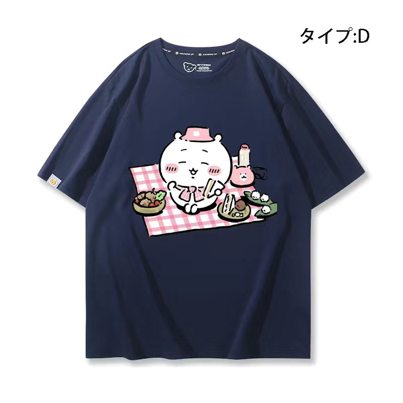 可愛いキャラ ゆるかわ トップス ピクニック ユニセックス 半袖Ｔシャツ