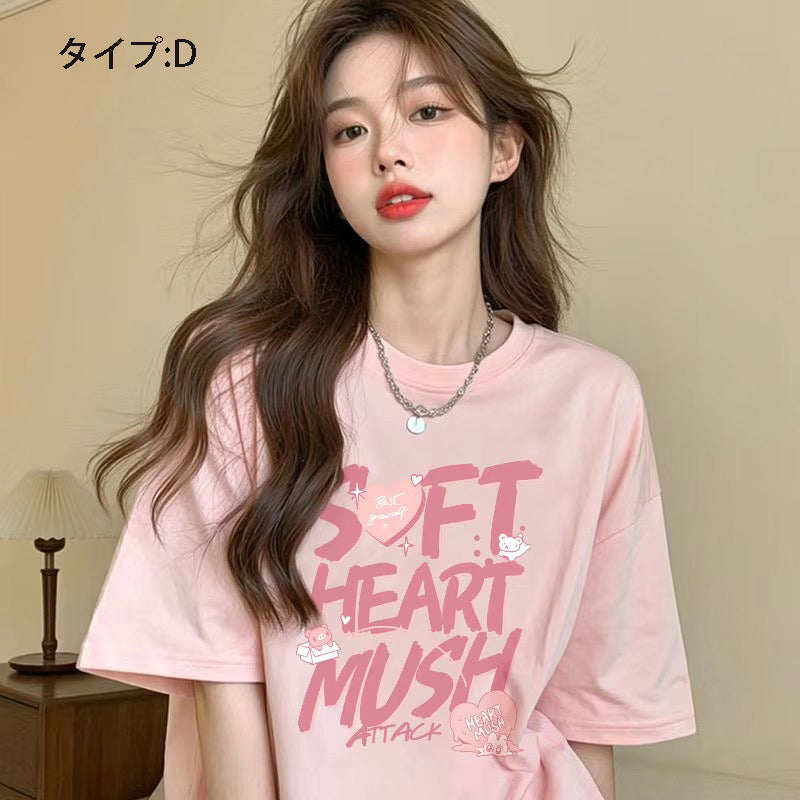 アニメ風キュートイラスト 半袖 レディース Tシャツ トップス